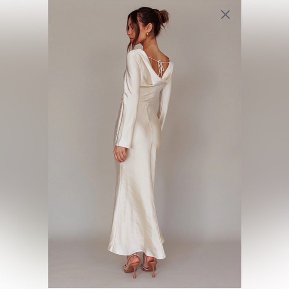 Silky Ivory Cowl Back Satin Maxi Dress - Picture 2 of 5